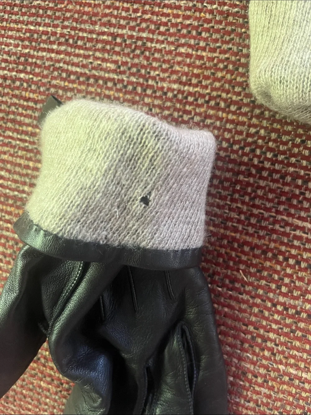 Coach Black Leather Gloves with Light Gray Cashmere Lining